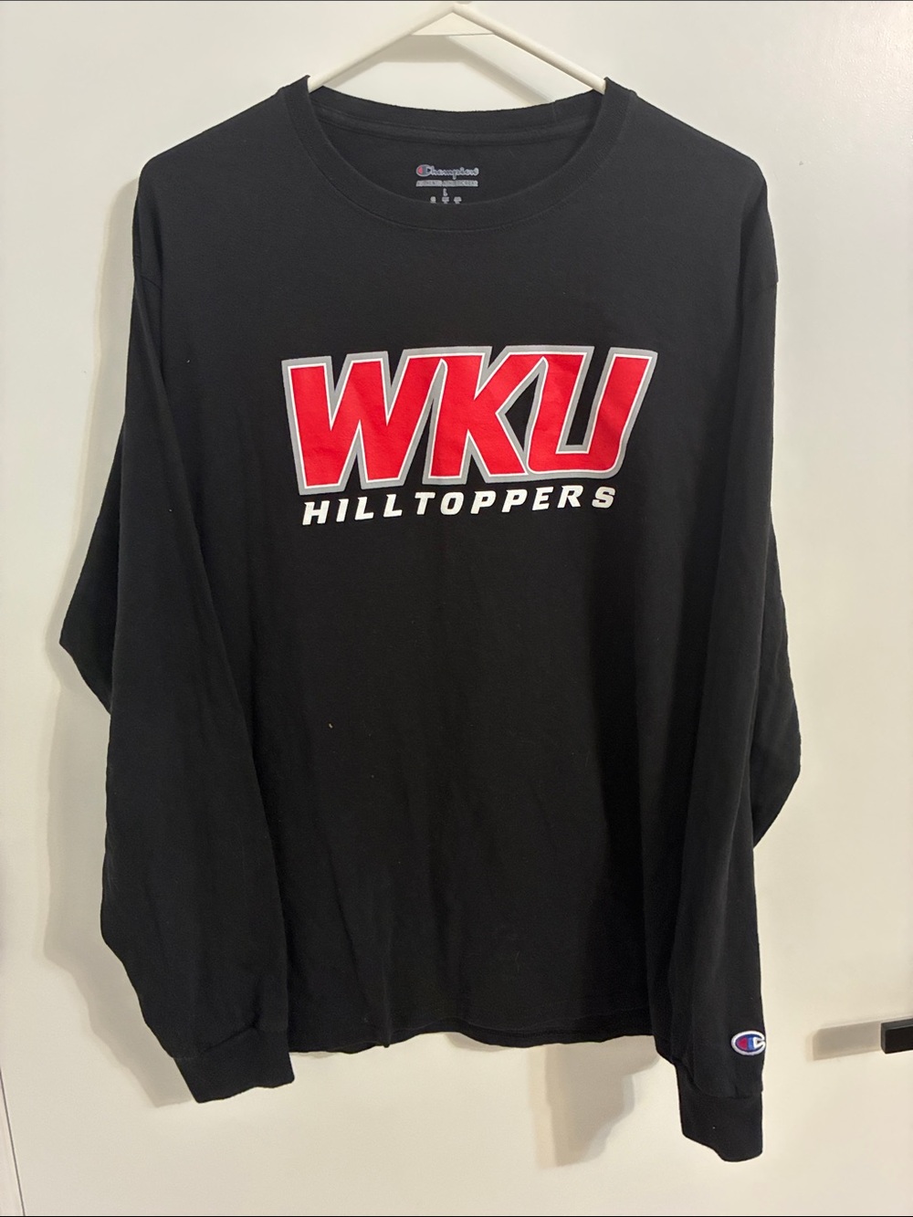 Champion Black Long Sleeve Tee with Red WKU Logo